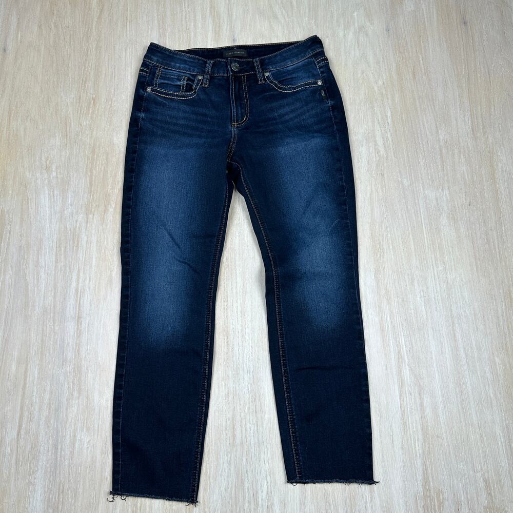 Silver Suki Skinny Mid Rise Dark Wash Denim Casual Thick Stitch Pockets Jeans 30